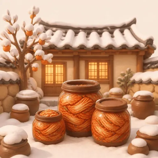 눈 내린 마당의 김칫독